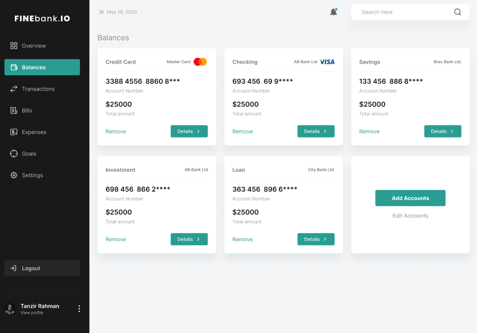 Finebank - Financial Management Dashboard UI Kits Figma Free